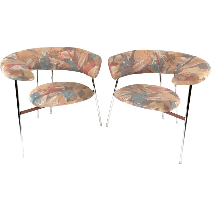 Pair of Divi Divi armchairs in chrome and fabric, Mark Van TILBURG - 1980s