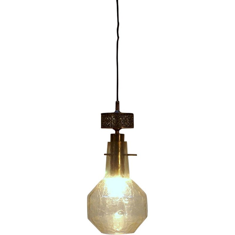 Industrial hanging lamp in brass and glass - 1950s