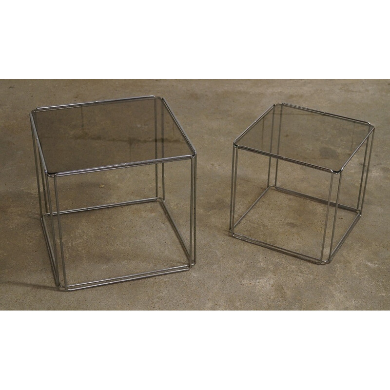 Pair of side tables in chromed metal and glass, Max SAUZE - 1960s