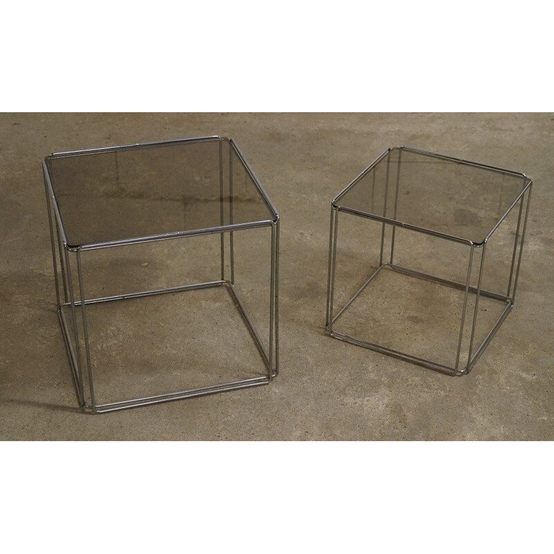 Paire de tables d'appoint en métal chromé et verre, Max SAUZE - 1960