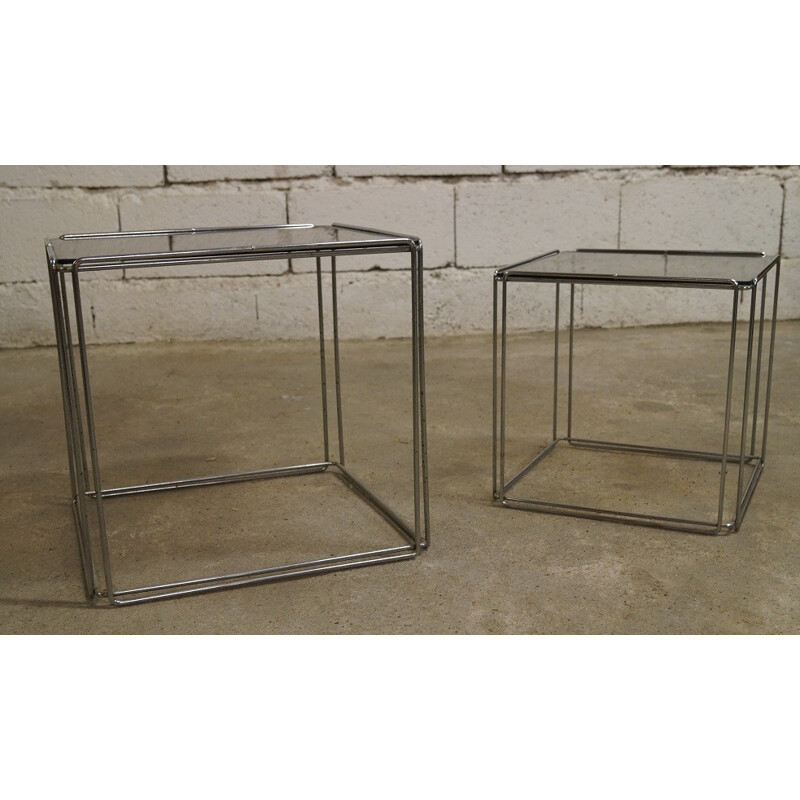 Pair of side tables in chromed metal and glass, Max SAUZE - 1960s