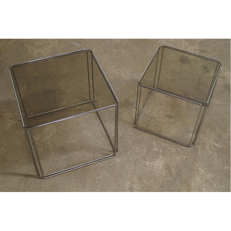 Pair of side tables in chromed metal and glass, Max SAUZE - 1960s