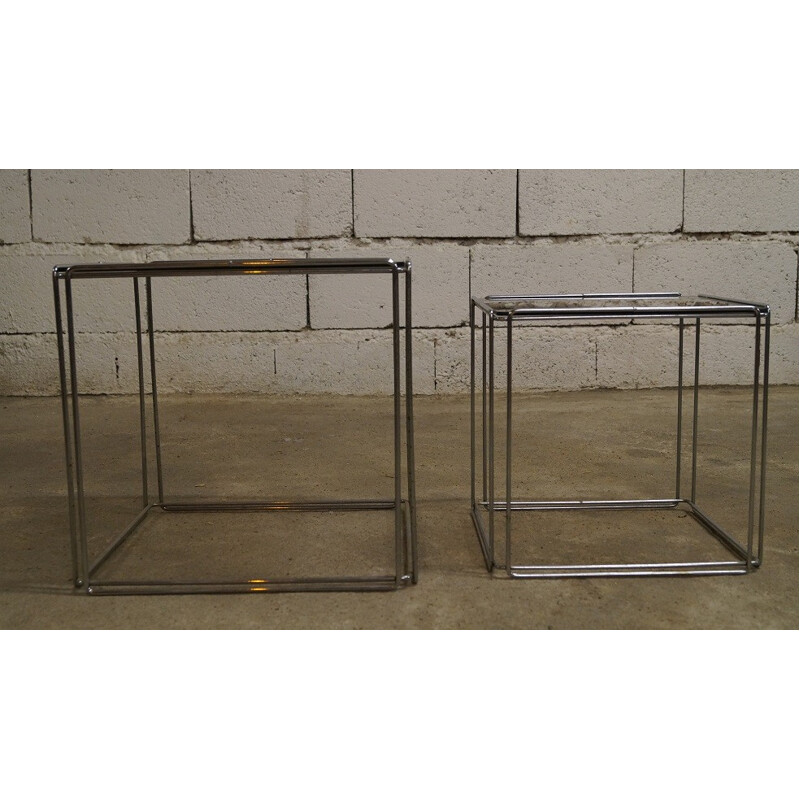 Pair of side tables in chromed metal and glass, Max SAUZE - 1960s