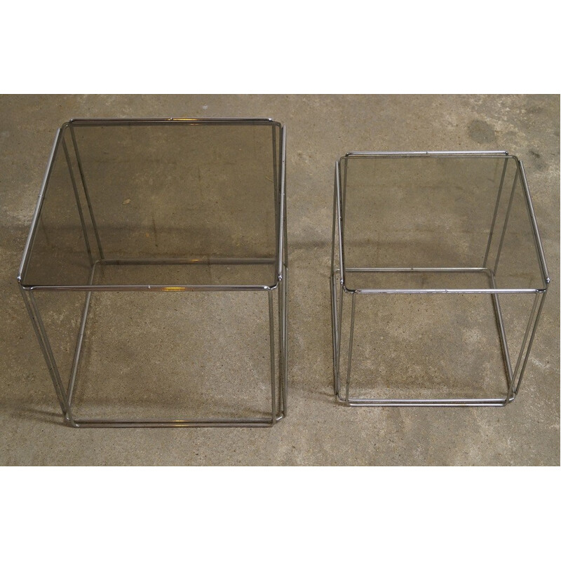 Pair of side tables in chromed metal and glass, Max SAUZE - 1960s