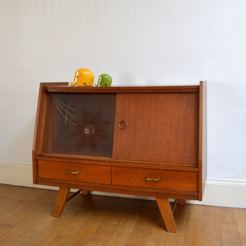 Vintage chest of drawers with wooden sliding - 1950s