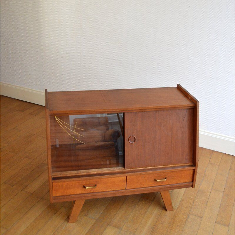 Commode Vintage avec pote coulissante en bois - 1950