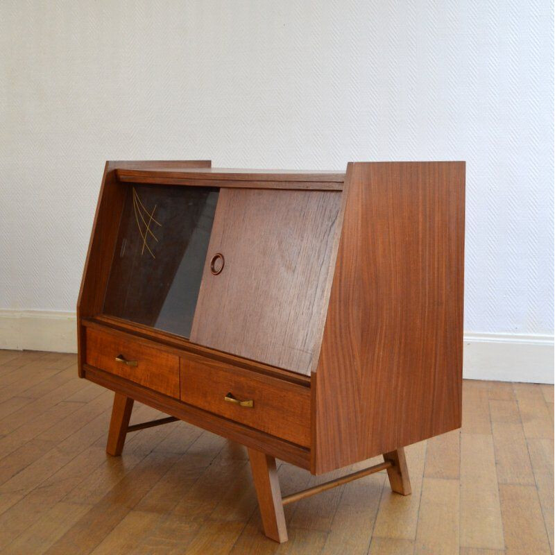 Vintage chest of drawers with wooden sliding - 1950s