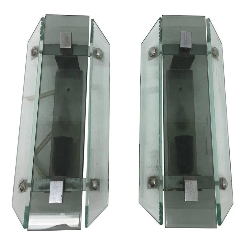 Set of 2 Glass Vinatge Wall Sconces "Veca" - 1960s