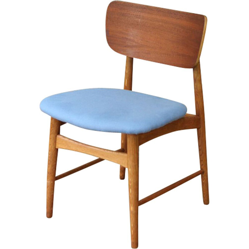 Danish blue vintage Chair in teak and oak - 1950