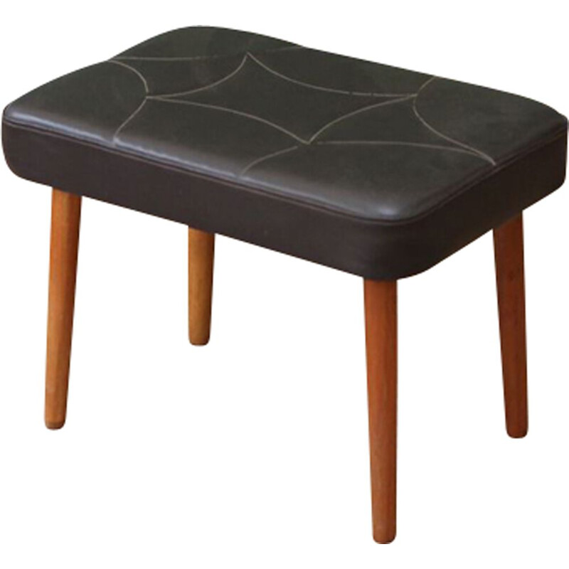 Danish footstool in brown skaï - 1960s