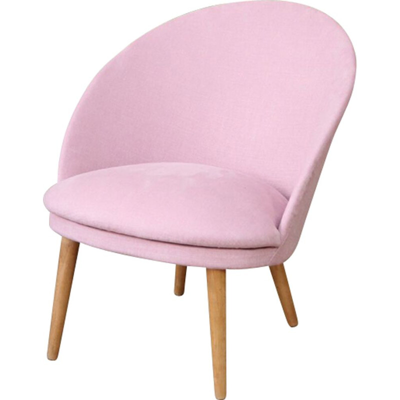 Danish vintage Slipper Chair in Rose Pink - 1950s