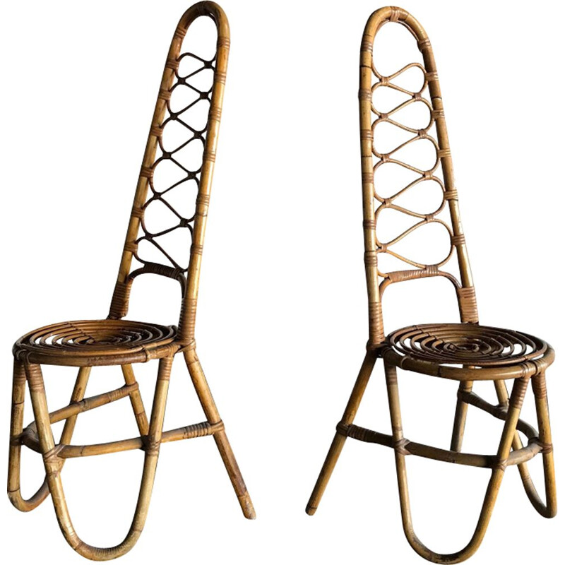 Suite de 2 chaises en bambou - 1960