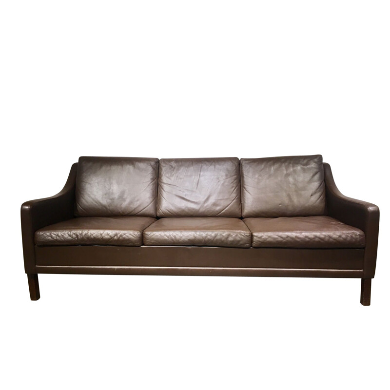 Leather and wooden Vintage Sofa 3 places  - 1960s