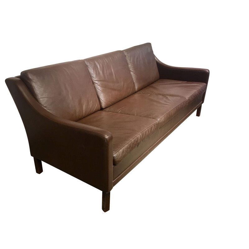 Leather and wooden Vintage Sofa 3 places  - 1960s