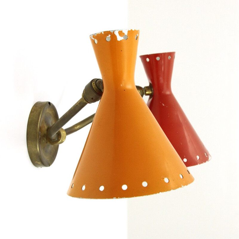 Italian Vintage wall lamps in brass and aluminum - 1950s