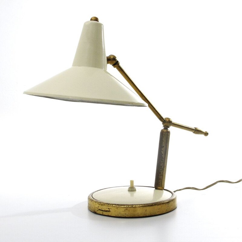 Lampe de table Vintage italienne en laiton et métal - 1950