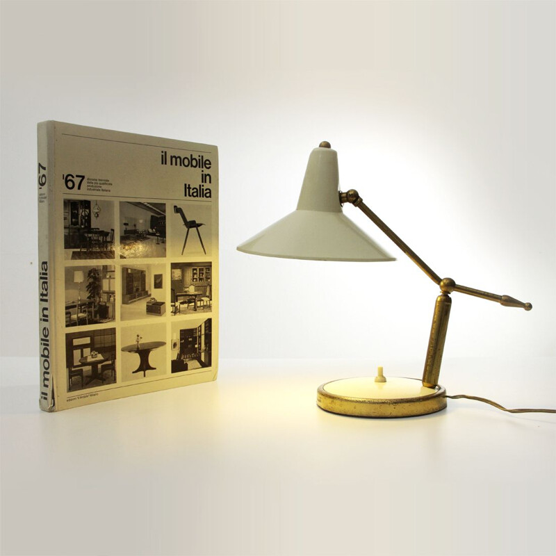 Lampe de table Vintage italienne en laiton et métal - 1950