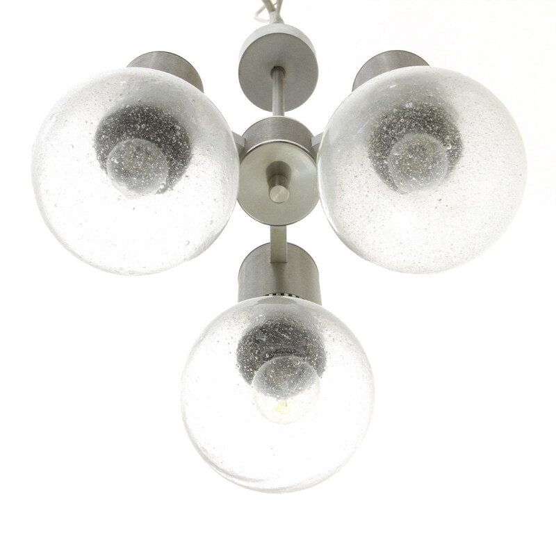 Italian "Pulegoso" glass and metal chandelier - 1960s