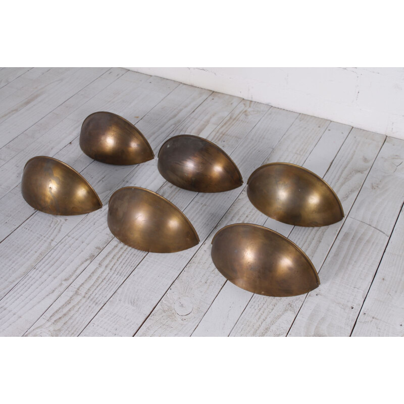 Vintage set of 6 Bauhaus wall sconces in brass - 1930s