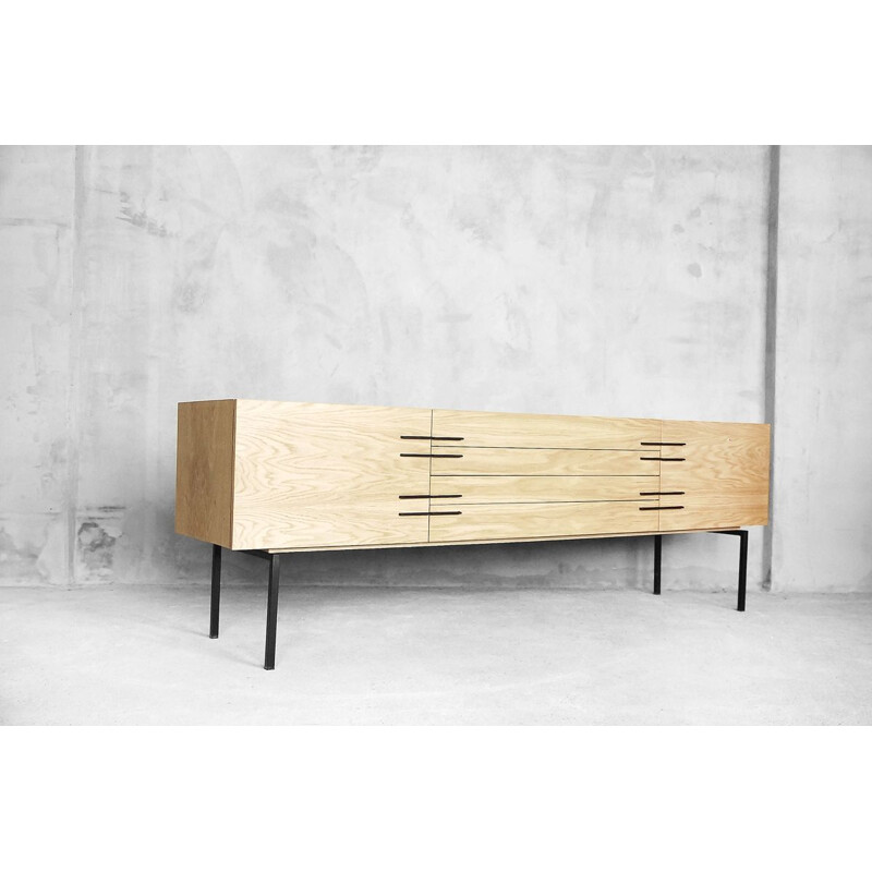 Vintage minimalist Belgian sideboard in oak - 1970s