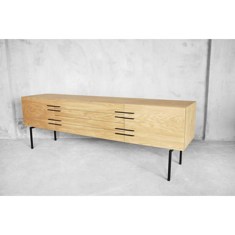 Vintage minimalist Belgian sideboard in oak - 1970s