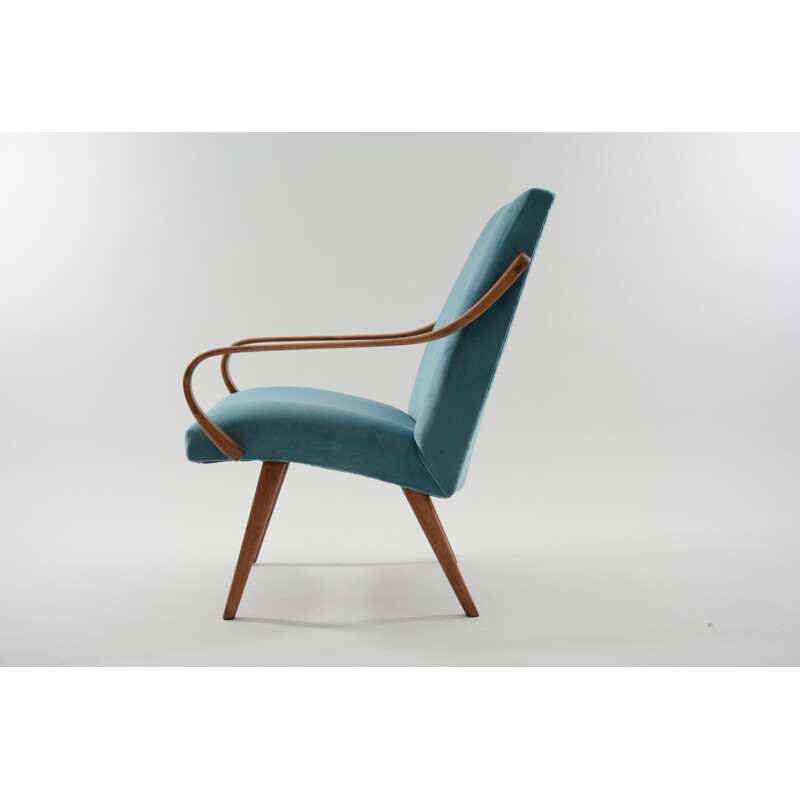 Czechoslovak Vintage blue velvet armchair - 1960s