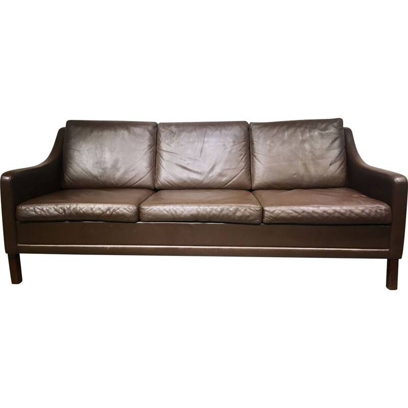 Leather and wooden Vintage Sofa 3 places  - 1960s