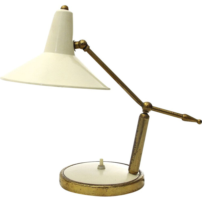 Lampe de table Vintage italienne en laiton et métal - 1950