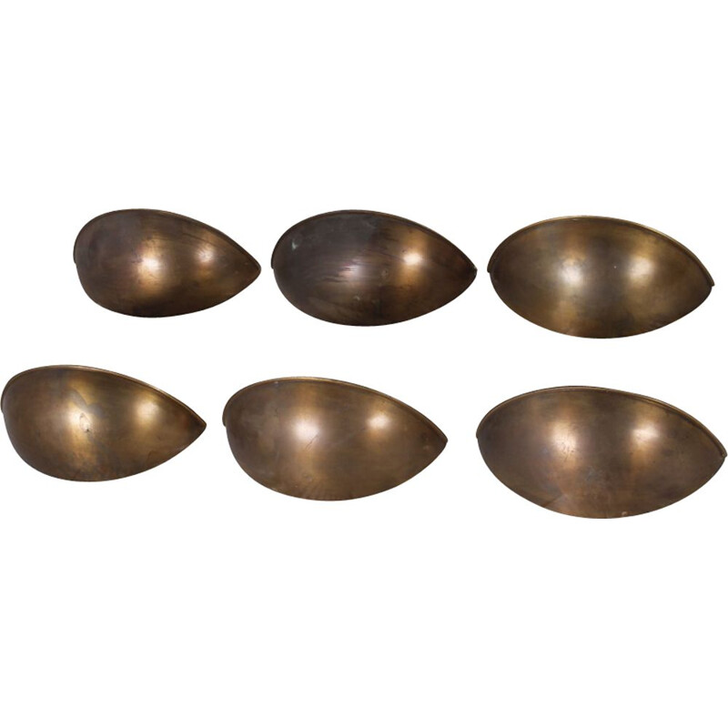 Vintage set of 6 Bauhaus wall sconces in brass - 1930s