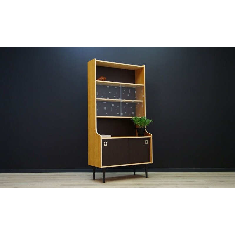 Vintage scandinavian bookcase in teak with glass showcase - 1960s