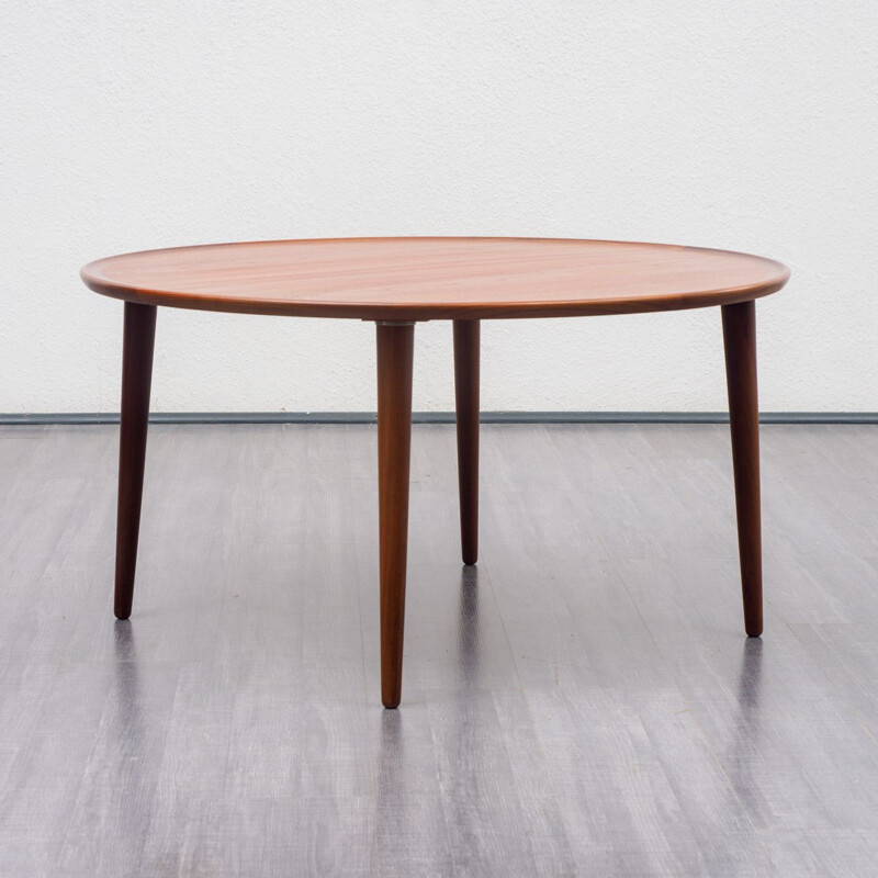 Table basse ronde vintage scandinave en teck - 1960