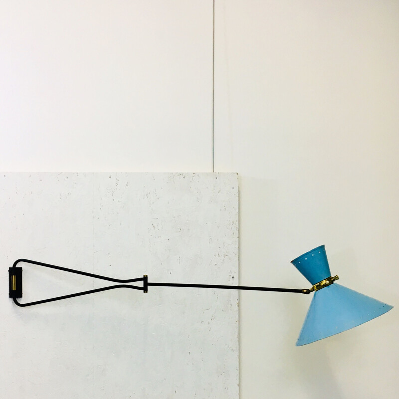 Blue vintage "Diabolo" wall lamp by Lunel - 1950s