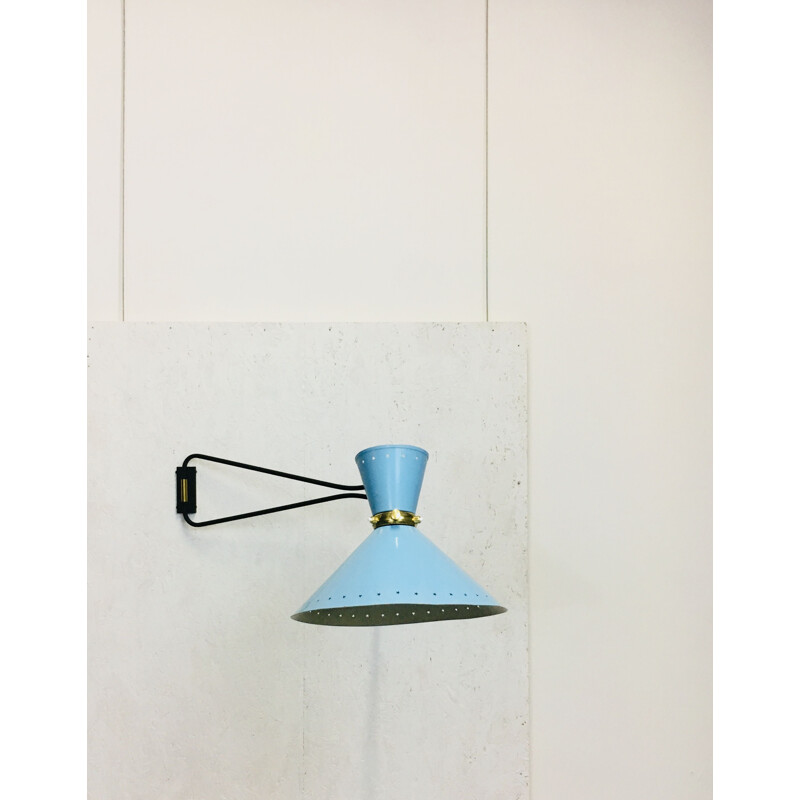 Blue vintage "Diabolo" wall lamp by Lunel - 1950s
