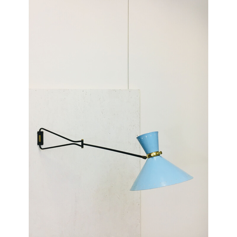 Blue vintage "Diabolo" wall lamp by Lunel - 1950s