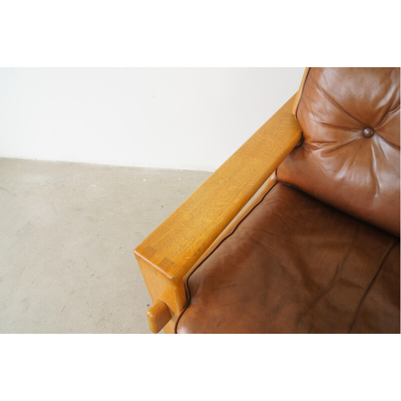 Suite de 2 fauteuils marrons en cuir par Esko Pajamies pour Asko - 1960