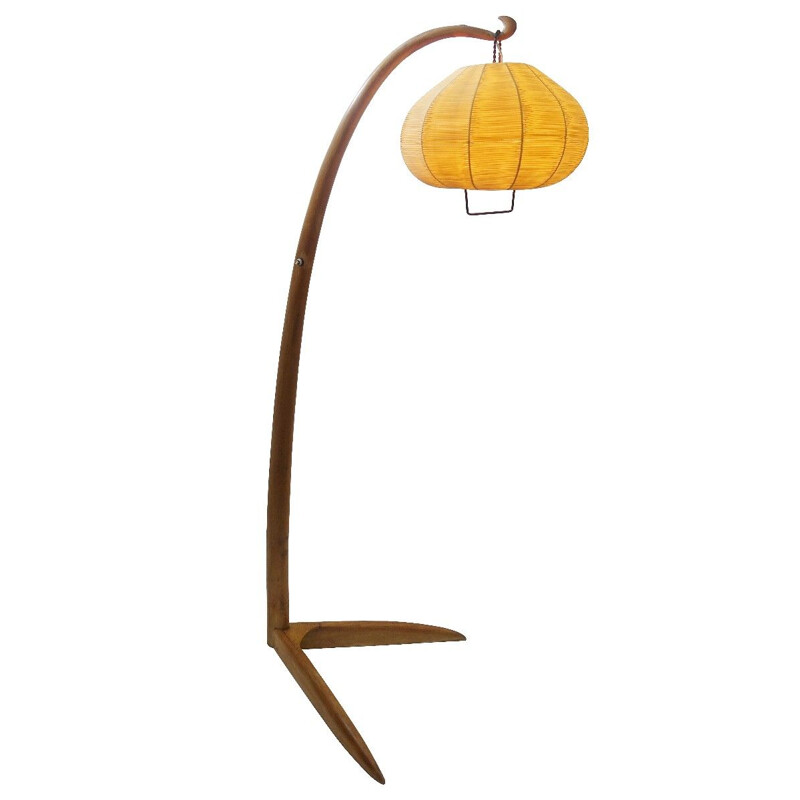 Yellow vintage tialian wood Arc Floor Lamp - 1950s