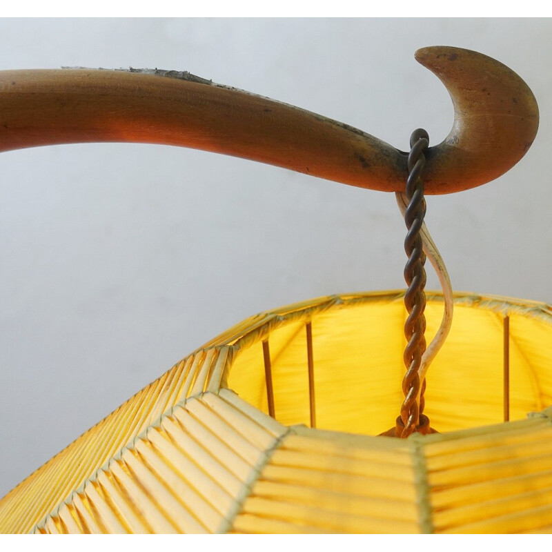 Yellow vintage tialian wood Arc Floor Lamp - 1950s