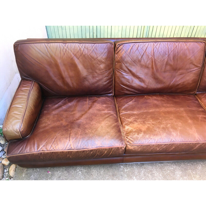 Big 2-seater convertible sofa in brown leather by Jacques Charpentier - 1970s