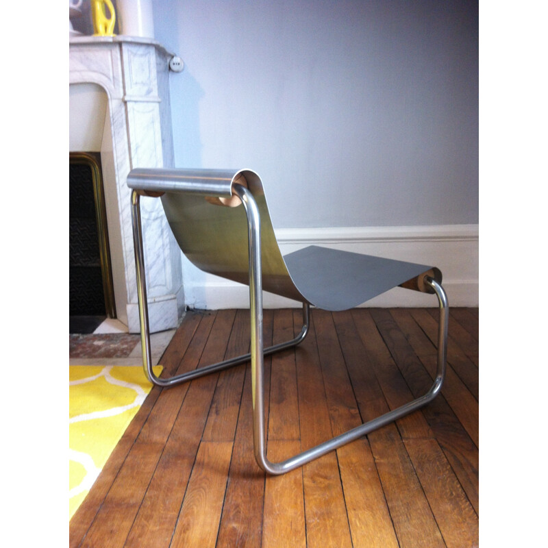 Vintage armchair in chrome steel, stainless and wood, Patrick GINGEMBRE - 1970s