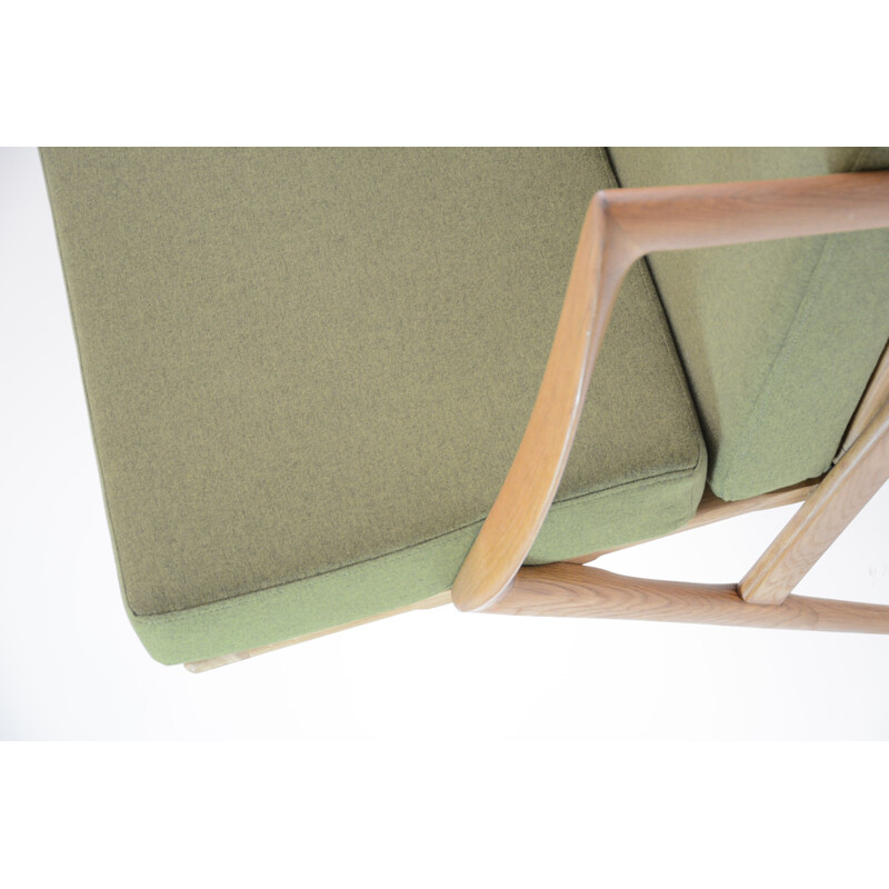 Vintage green 2-seater Bench in oak - 1970s