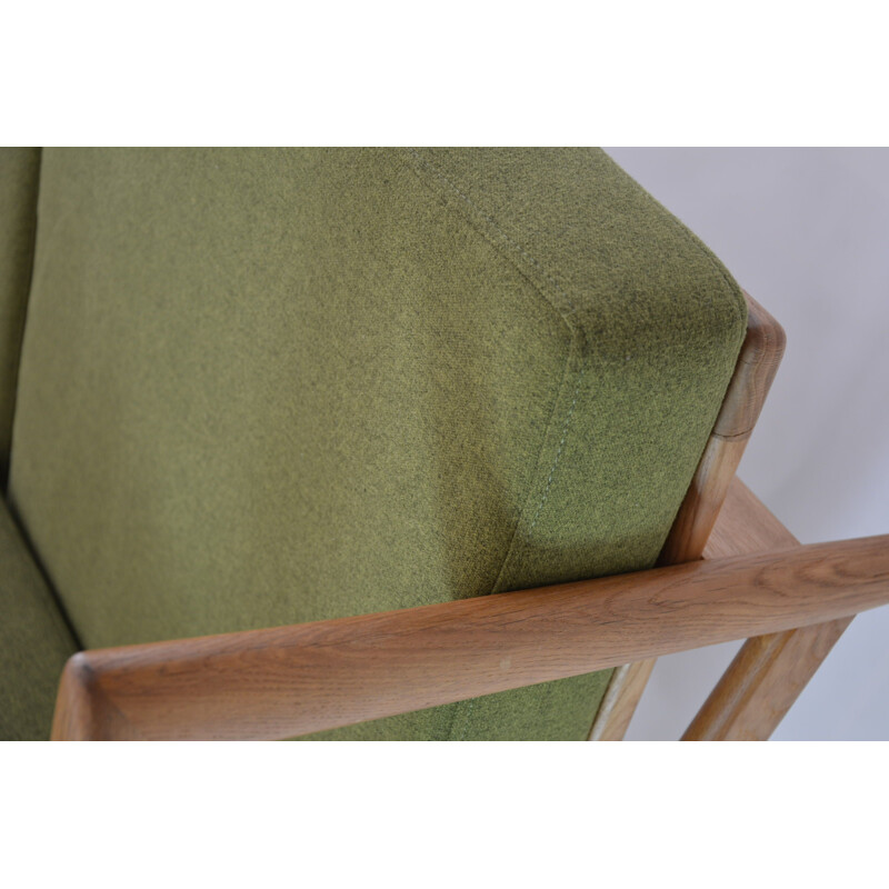 Vintage green 2-seater Bench in oak - 1970s