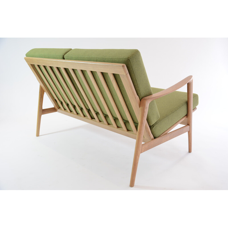 Vintage green 2-seater Bench in oak - 1970s