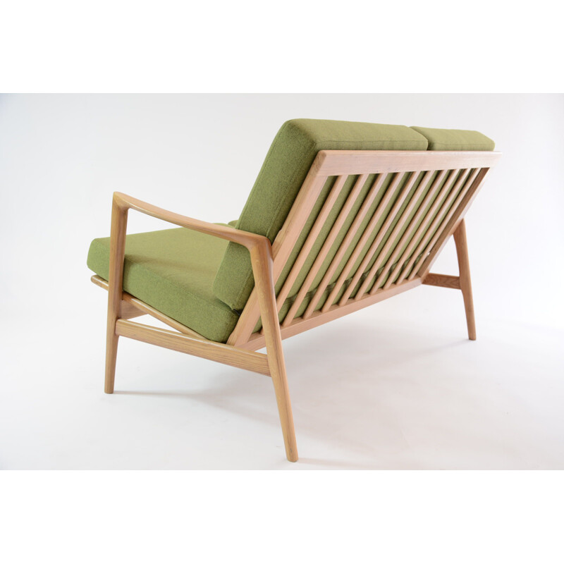 Vintage green 2-seater Bench in oak - 1970s