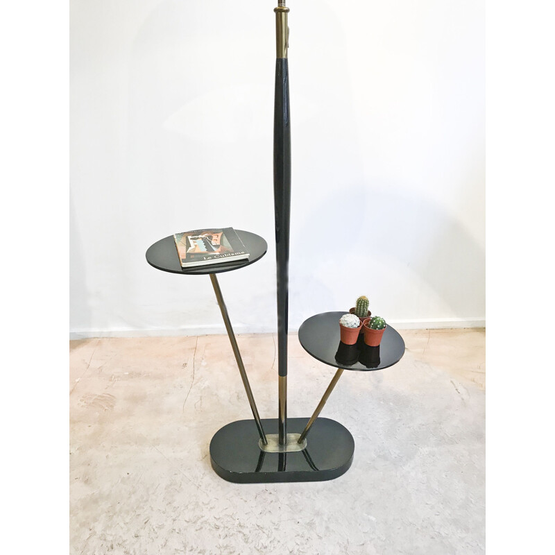 Black lacquered Vintage floor lamp in brass and glass - 1960s