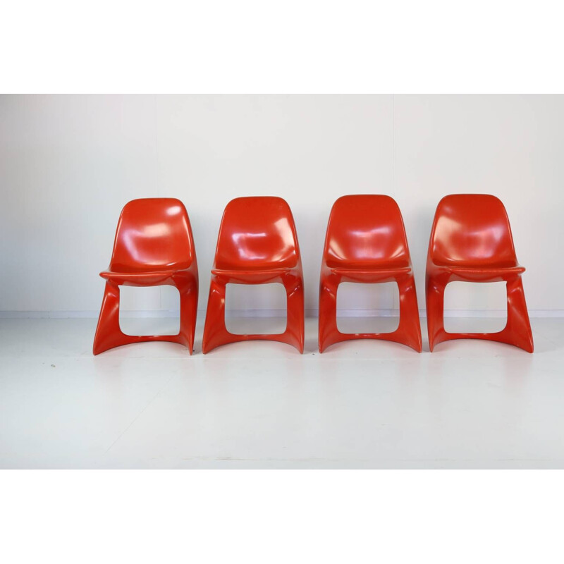 Set of 4 vintage red chairs by Alexander Begge for Casala - 1970s