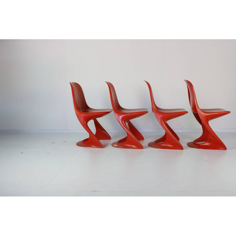 Set of 4 vintage red chairs by Alexander Begge for Casala - 1970s