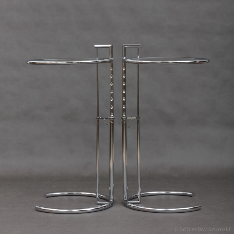 Pair of vintage side tables in chrome by Eileen Gray - 1970s