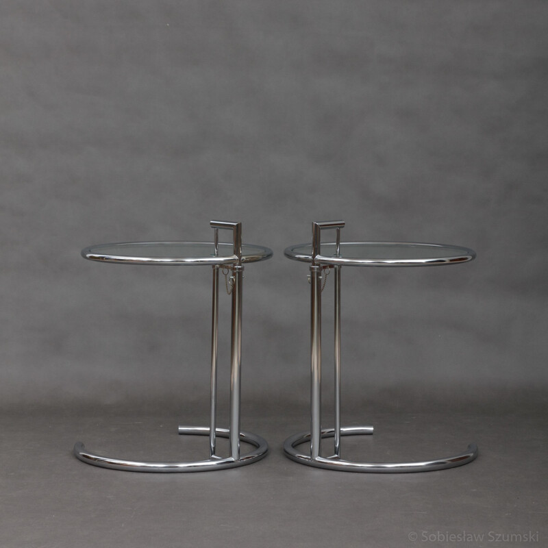 Pair of vintage side tables in chrome by Eileen Gray - 1970s