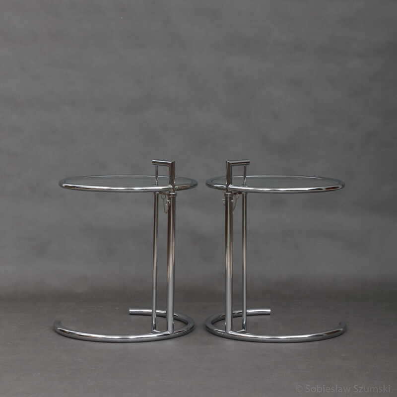 Paire de tables d'appoint vintage en chrome par Eileen Gray - 1970