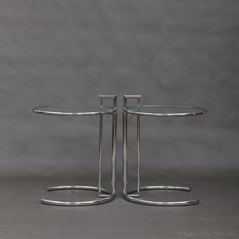 Pair of vintage side tables in chrome by Eileen Gray - 1970s